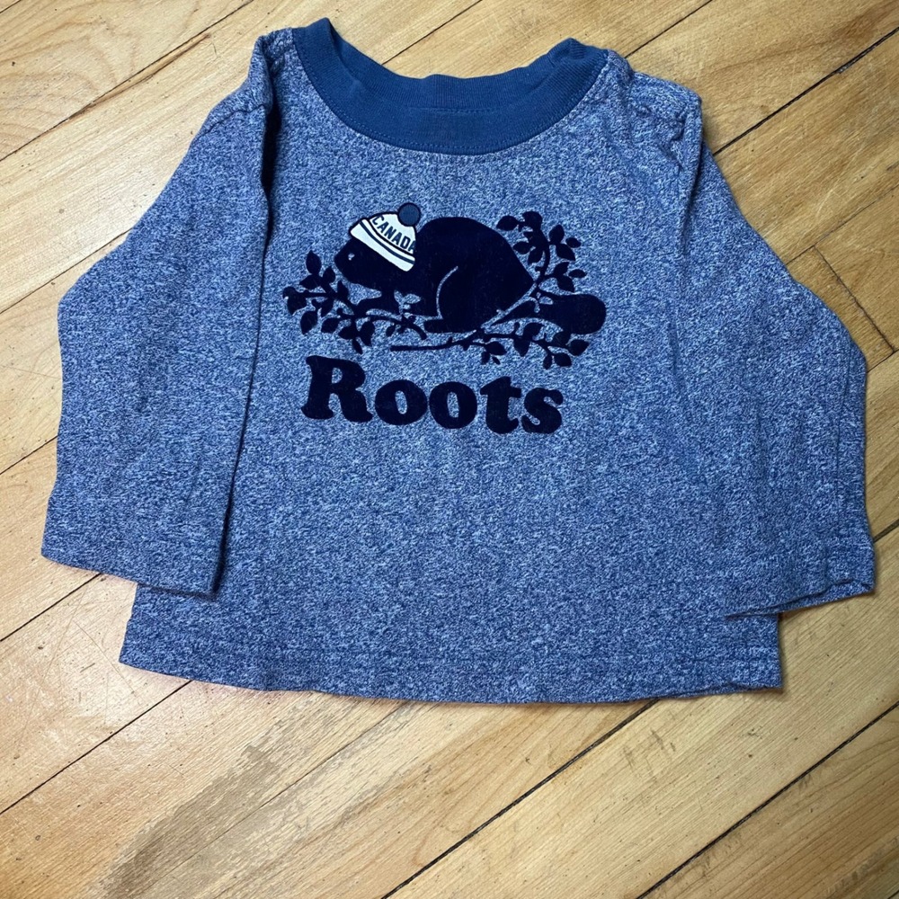 Baby Roots Toddler Blue Long Sleeve T-Shirt Canada Beaver Graphic Top 3-6 Months